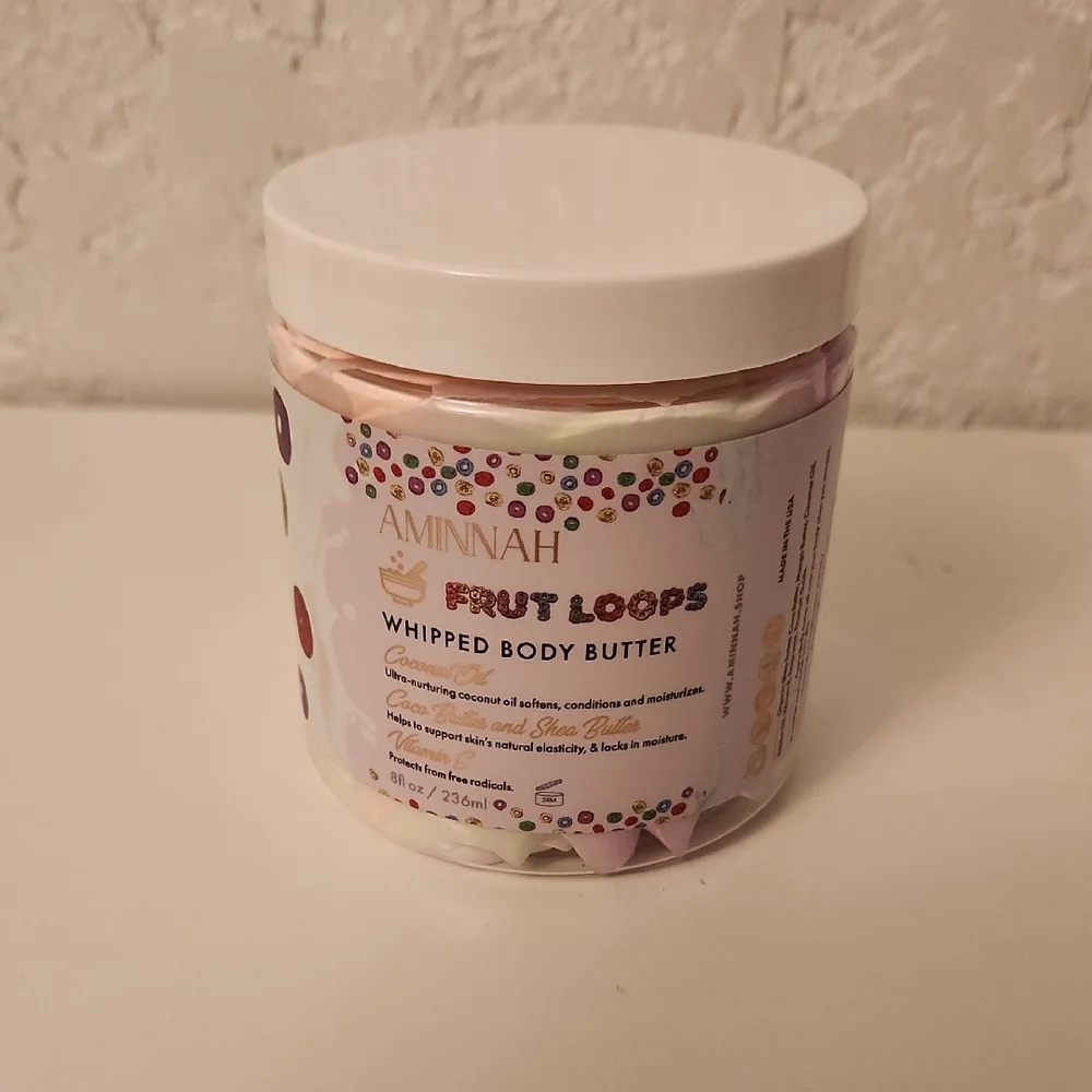 AMINNAH Fruit Loops Whipped Body Butter - Cream, Pastel Pink & Pastel Purple